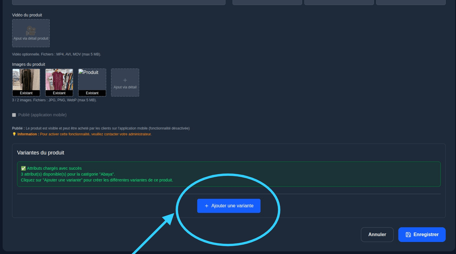 Bouton Ajouter une variante dans TinaStock