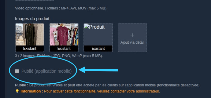 Case Publié application mobile dans TinaStock