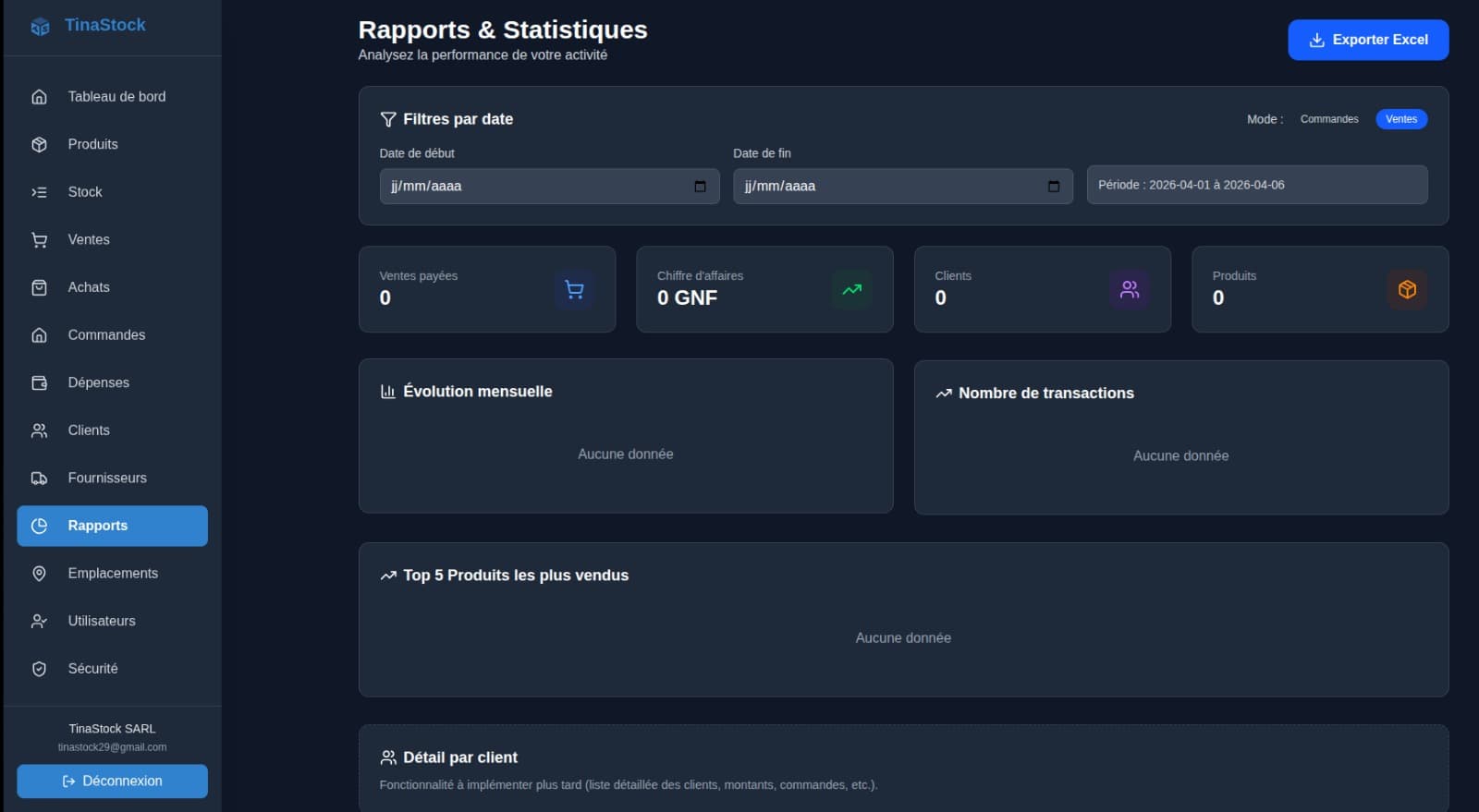 Interface de génération de rapports