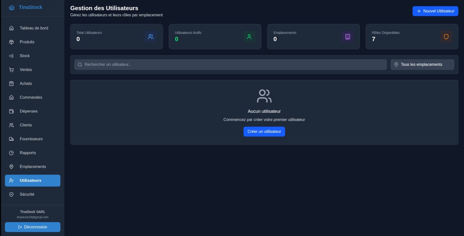 Interface de gestion des utilisateurs